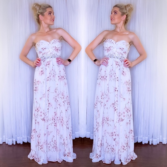 White Floral Bridesmaid Wedding Prom Pageant Dress - Picture 2 of 8